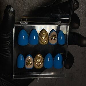 Blue and Gold Press-On Nails